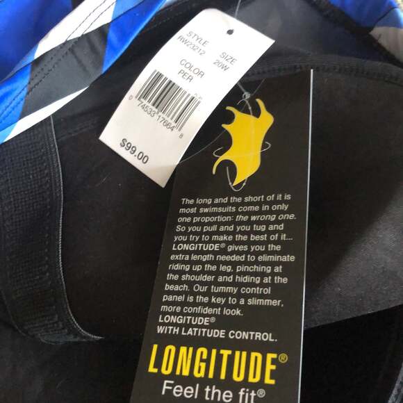 NWT Longitude Woman Halterneck swimsuit ib blue & white size 20 W - Picture 10 of 11
